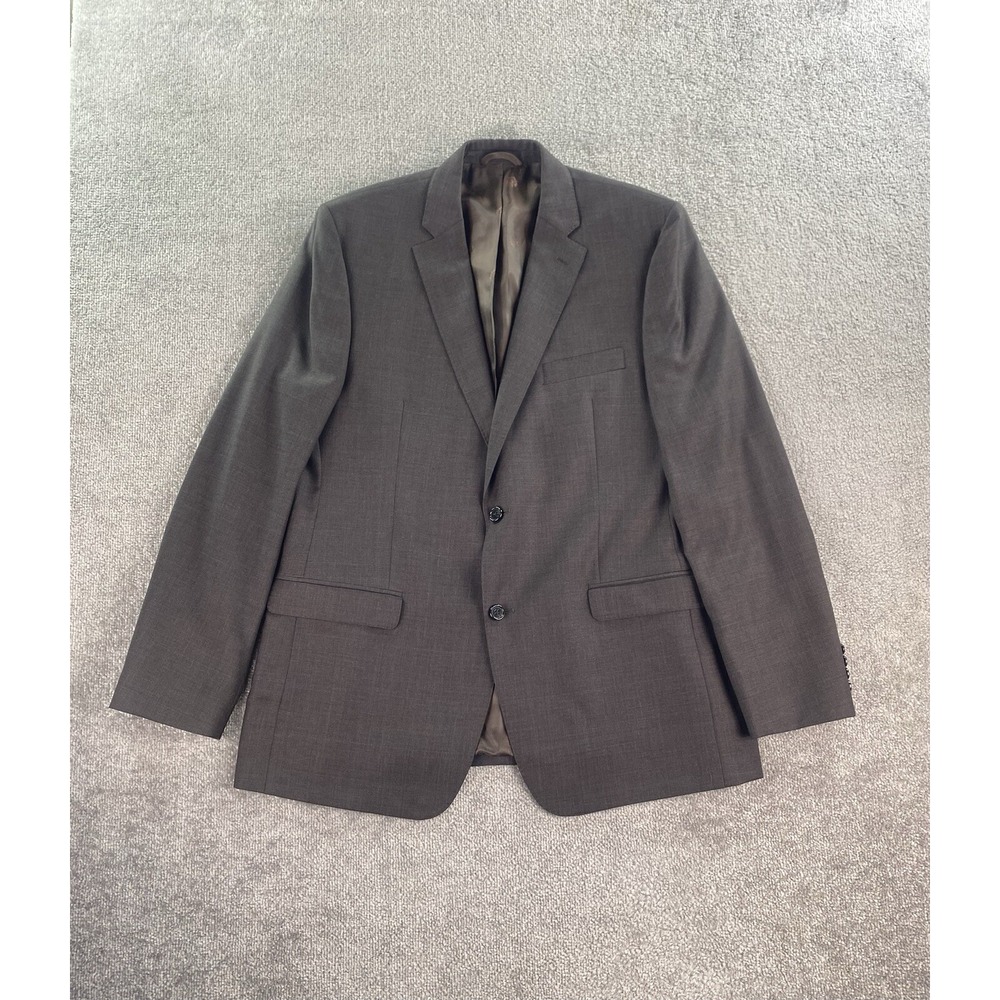 Lauren Ralph Lauren Suit Jacket 44 L Taupe Wool Glen Plaid Slim Fit Black Label